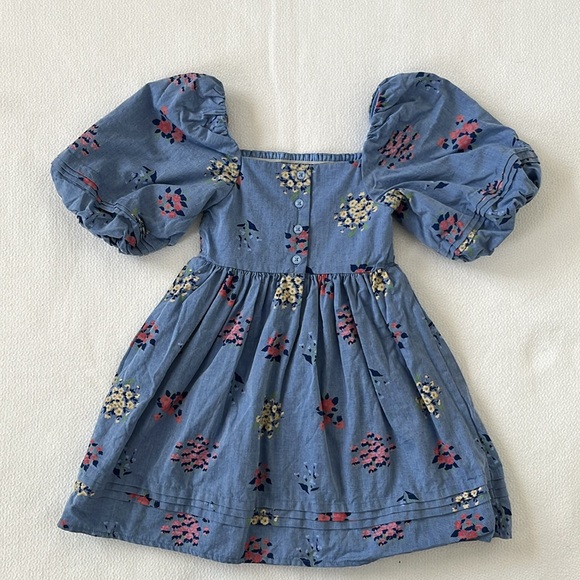 Janie and Jack Blue Smocked Floral Sundress with Puff Sleeves Girls’ 4 - Picture 5 of 6